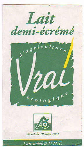 Frankreich: d agriculture biologique Vrai - Lait demi-ecreme, decret du 10 mars 1981