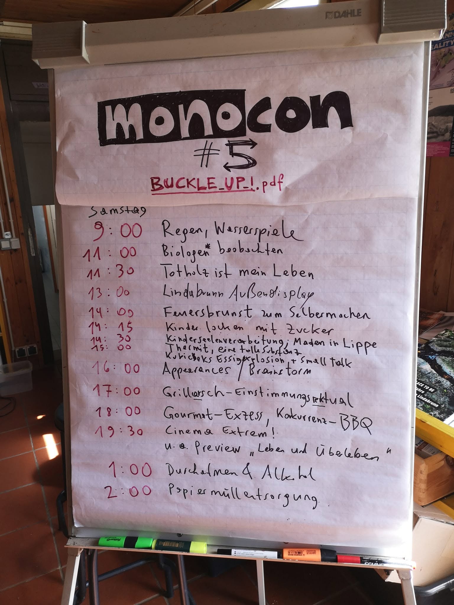 Saturday session board