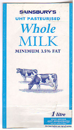 Vereinigtes Knigreich: Sainsburys UHT pasteurised Whole Milk